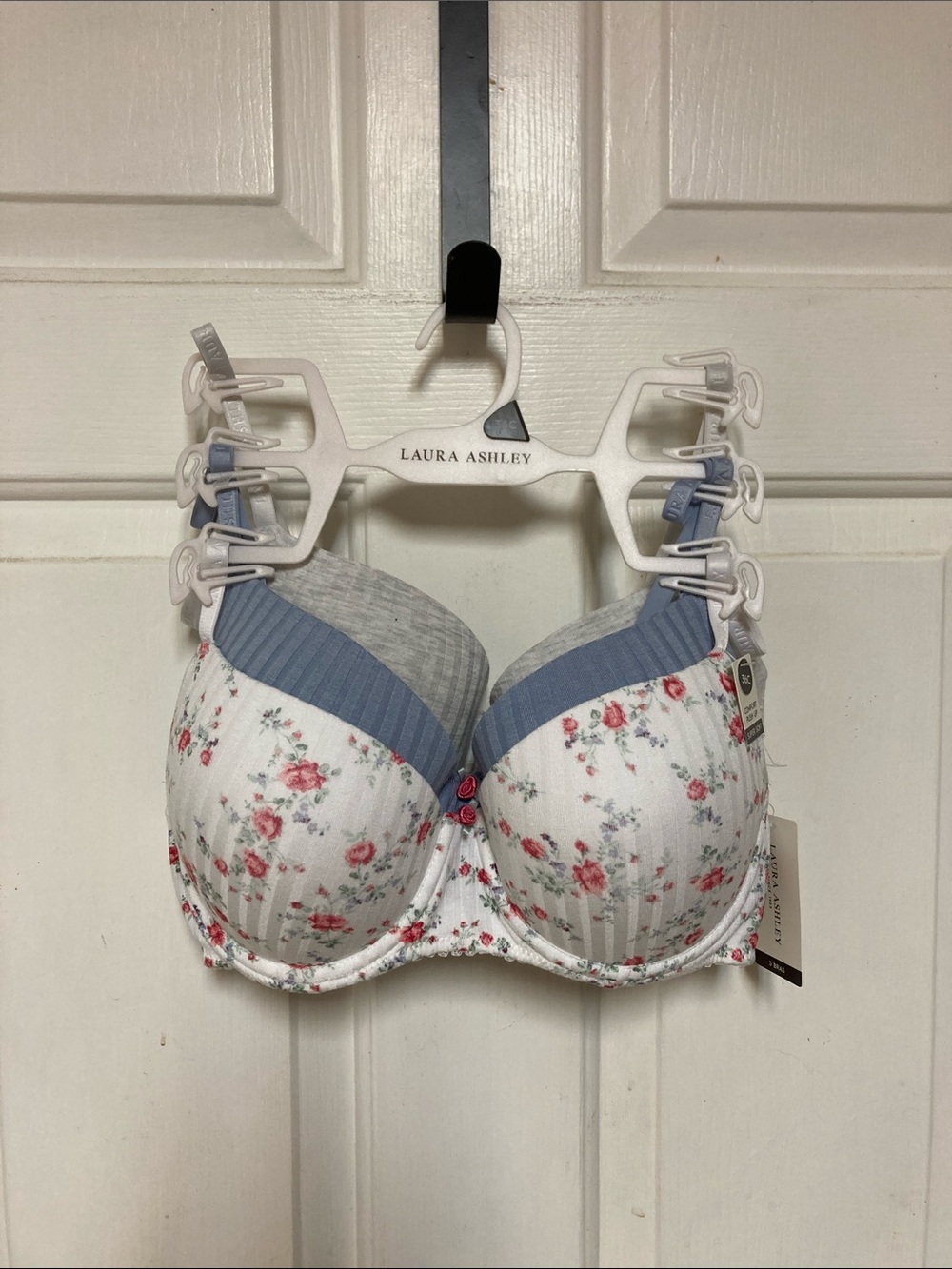 Laura Ashley White Floral & Blue Trim Bra-3 pack